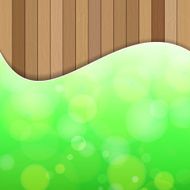 Green bokeh abstract light background with frame and plank wood