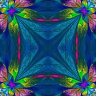 Symmetrical multicolored flower pattern in stained-glass window N12