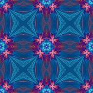 Symmetrical flower pattern in stained-glass window style on blue