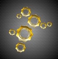 Golden gears on perforated metal background