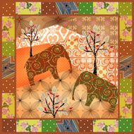 Pattern with elephants patchwork african N2