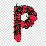Letter P made from red berries sketch for your design