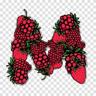 Letter M made from red berries sketch for your design