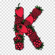 Letter K made from red berries sketch for your design