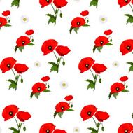 Seamless pattern with chamomile and poppies flowers N5