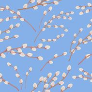 Willow catkins pattern on blue