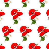 Seamless pattern with chamomile and poppies flowers N7