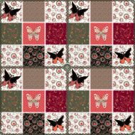 Patchwork seamless floral pattern with butterflies