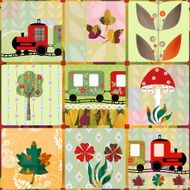 Patchwork seamless autumn kids pattern train N2