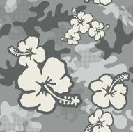 Camouflage hibiscus seamless pattern