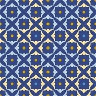 Seamless blue abstract pattern with yellow and shamrocks