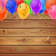 Celebration background balloons on realistic wooden boards
