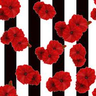 Seamless red poppy flowers pattern striped background
