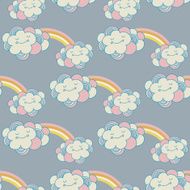 Vector seamless pattern with the clouds and rainbow