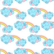 Vector seamless pattern with the clouds and rainbow N2