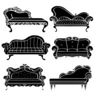 Furniture hand drawn set vintage sofa couch