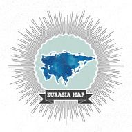 Eurasia map with vintage style star burst blue watercolor background