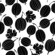 Seamless pattern with gooseberry Black and white vector background