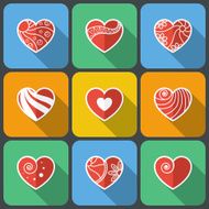 Set of Flat Heart Icons