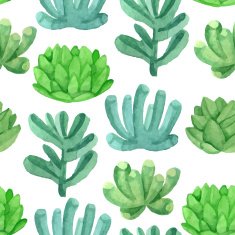Watercolor seamless pattern with house plants in pots N4