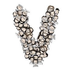 Letter V people crowd vector alphabet design N2
