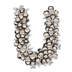 Letter U people crowd vector alphabet design N2