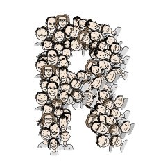 Letter R people crowd vector alphabet design N2
