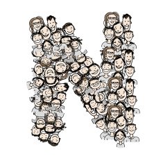 Letter N people crowd vector alphabet design N2
