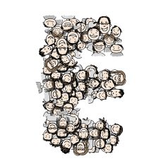 Letter E people crowd vector alphabet design N2