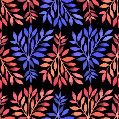 Seamless pattern Watercolor stems with leaves N3