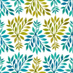 Seamless pattern Watercolor stems with leaves N5