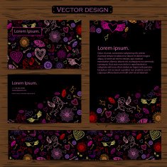 Set of four valentines day business cards on a background