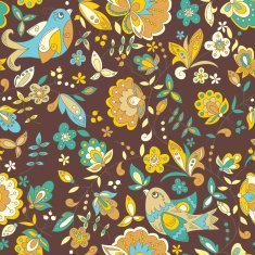 Bird and flower ornament pattern Seamless vector floral texture N3