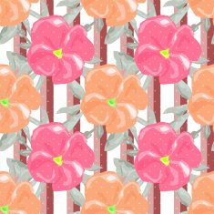 Seamless watercolors flowers pattern striped background N2