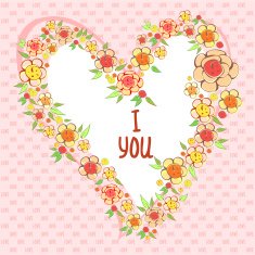 Abstract bright flowers in heart shape stylized flowers