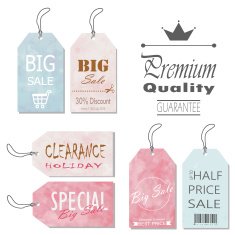 Sale label advertising design with light pink brown blue white
