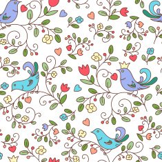 Nature pattern with flowers and birds N2