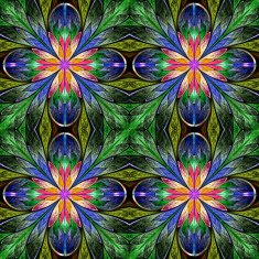 Multicolored symmetrical pattern in stained-glass window style N7