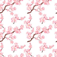 Watercolor seamless pattern with blossom sakura cherry tree N2