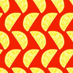 Seamless pattern from slice of lemon on red background