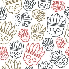 Seamless pattern skull in headdress redskin