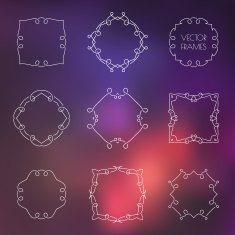 Set of various outline frames and badges on colorful blur