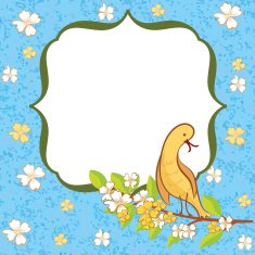Greeting card with flowers and bird