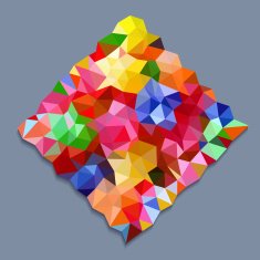 Rainbow color triangles in square shape on gray background