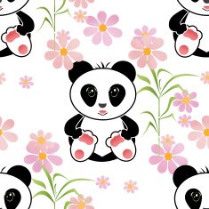 Seamless asia panda bear kids illustration white background pattern