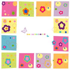 Colorful flowers square border greeting card