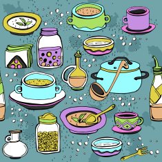 Seamless pattern with utensils and food N3