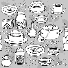 Seamless pattern with utensils and food N4