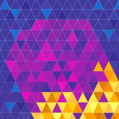 Purple and yellow object on blue triangles texture background