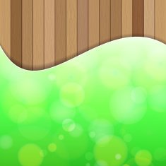 Green bokeh abstract light background with frame and plank wood